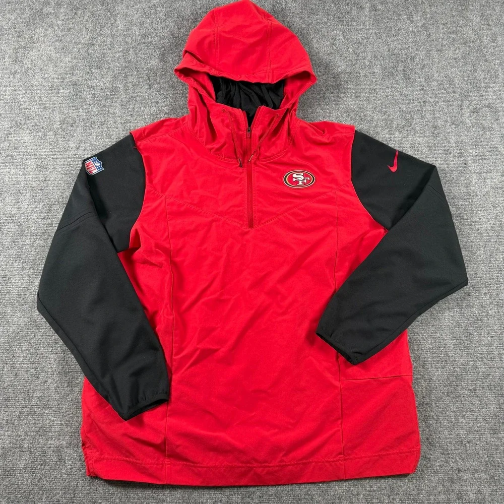 Nike San Francisco 49ers Jacket Mens XL Red Black NFL On-Field Quarter Zip Hood
